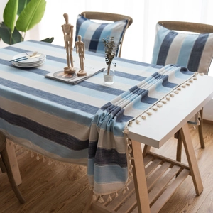 Nappe Imperméable à Rayures Méditerranéennes Avec Glands Housse de Table Basse Rectangulaire en Polyester Minimaliste Nordique