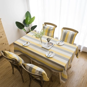 Waterproof American style tablecloth and chair pads with yellow and grey stripes