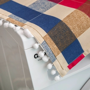 Nordic plaid dust cover with pom-poms for washing machines and refrigerators