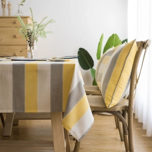 Waterproof American style striped tablecloth and matching pillow for modern dining tables
