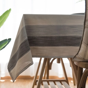 Nordic grey striped waterproof tablecloth with elegant cotton linen texture and natural drape