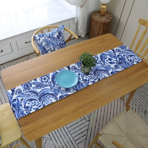 Blue Paisley floral table runner for American country dining tables and home decor