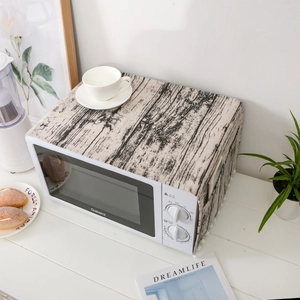Housse de protection micro-ondes à motif bois avec poches latérales et pompons