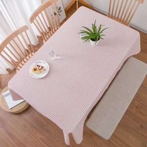 Roze en wit geruit katoenen linnen tafelkleed voor rechthoekige eettafel in landelijke stijl
