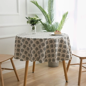 Nordic Style Round Cotton Linen Tablecloth Tree Geometric Pattern Dustproof Table Cover For Home Kitchen Dining Decor