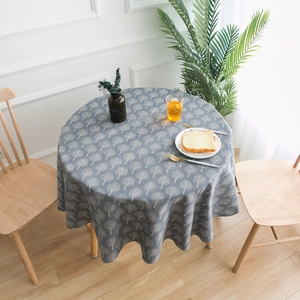 Modern Nordic round cotton linen tablecloth with gray forest pattern for home dining