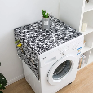 Japanese navy wave pattern dust cover for front load washers with side pockets