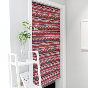 Red Bohemian geometric doorway curtain with colorful patterns for home partition