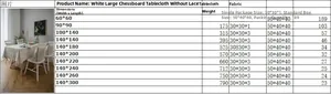 Size chart for black and white geometric checkerboard cotton linen tablecloth