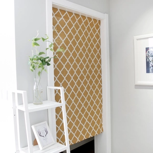 Modern ochre yellow geometric door curtain with white grid pattern for home partition