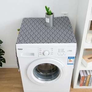 Japanese seigaiha wave pattern dust cover for washing machines with white fringe tassels