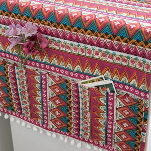 Bohemian red pattern dust cover for washing machines with side storage pockets