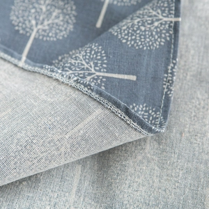 Nordic cotton linen round tablecloth with black tree print and premium hemmed edges