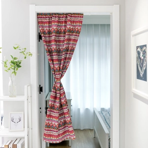 Bohemian geometric pattern door curtain in vibrant red and blue for home partition