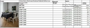 Detailed size chart for black and white geometric checkerboard cotton linen tablecloths