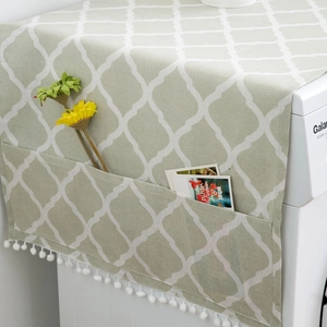 Modern sage green geometric dust cover for washing machines with side storage pockets