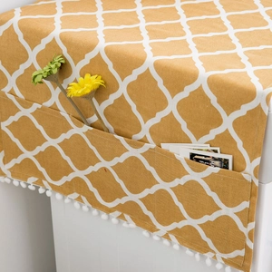 Mustard yellow geometric pattern dust cover for washing machines with side pockets