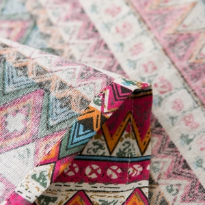 Macro detail of bohemian geometric pattern fabric with high-quality stitching and texture