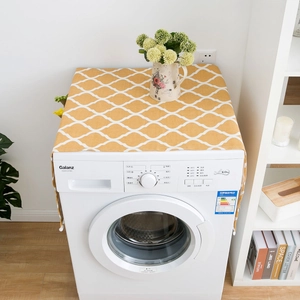 Yellow geometric diamond pattern refrigerator dust cover in premium cotton linen fabric