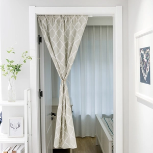 Minimalist light green geometric print door curtain in cotton linen for room partition