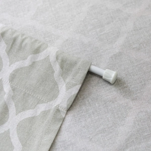 Light green geometric print door curtain in linen texture with rod pocket design