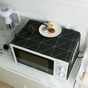Minimalist black and white geometric microwave cover with convenient side storage pockets