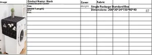 Detail of black checkered dust cover for appliances with side pockets and size specs