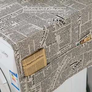 Linen dust cover for washing machine with vintage newspaper print and side pockets