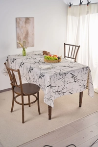 Detailed view of white marble pattern tablecloth with modern Nordic style textures