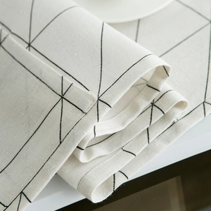Minimalist Nordic dust cover with black geometric lines on cream cotton linen fabric