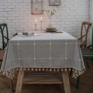 Nordic Waterproof Embroidered Tablecloth With Tassels Checkered Polyester Rectangular Table Cover For Dining Room Decor