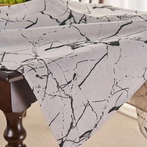 Modern white marble pattern tablecloth in linen blend for a minimalist dining room decor