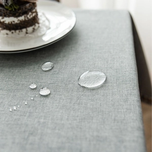 Waterproof light grey linen table cloth with elegant spill-resistant texture for dining