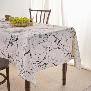 Modern white marble print tablecloth in cotton linen fabric for dining table decor