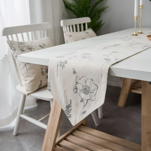 American Rustic Cotton Linen Table Runner Placemats Cushion Covers Sketch Floral Bee Print For Farmhouse Home Dining Decor
