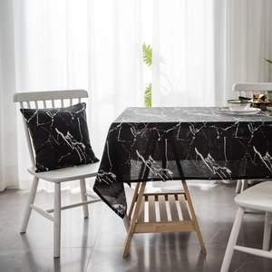 Nordic black marble print tablecloth and pillow set in premium cotton linen fabric