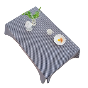 Nordic blue and white striped rectangular tablecloth for dining table and picnic