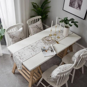 Modern white marble pattern table runner and chair cushions set for dining room decor