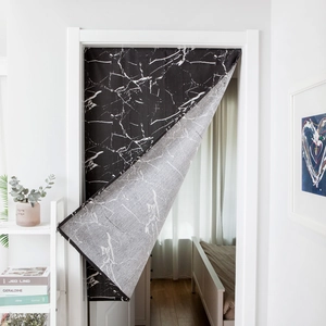 Modern black marble print door curtain divider with Nordic minimalist style fabric