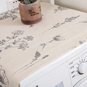 Floral print dust cover for washing machine in linen texture with vintage flower pattern
