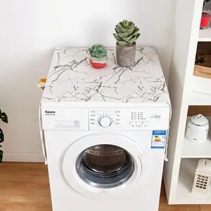 White marble pattern dust cover for washing machines with elegant side ball pompom fringe