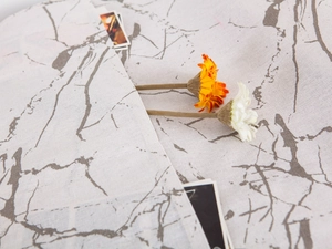 Close-up of white marble pattern fabric texture with cotton linen weave details