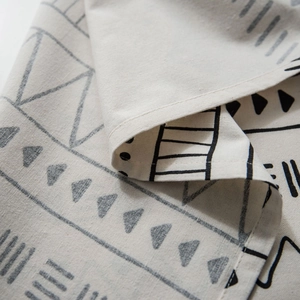 Bohemian black and white printed cotton linen tablecloth with minimalist geometric patterns
