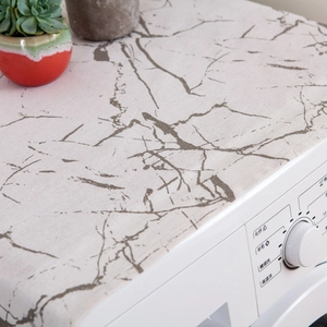 Dustproof refrigerator cover with grey marble print pattern on premium cotton linen fabric