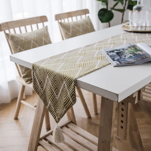 Nordic Jacquard Geometric Chevron Table Runner With Tassels Polyester Cotton Modern Minimalist Dining Table Decor