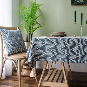 American Country Style Waterproof Polyester Cotton Jacquard Tablecloth With Tassels Geometric Herringbone Pattern Dining Coffee Table Cover