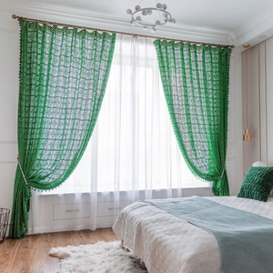 Retro American Rural Cotton Crochet Hollow Curtains With Tassel Detail Translucent Lace Window Screen For Home Decor