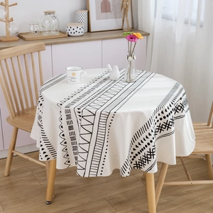 Bohemian Round Tablecloth Cotton Linen Blend Geometric Printed Dustproof Table Cover For Dining Room Kitchen Home Decor