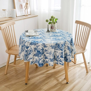 Blue and white French Toile de Jouy pattern round tablecloth for dining table decor