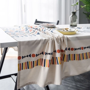 Bohemian geometric pattern tablecloth made of thick linen fabric for dining room